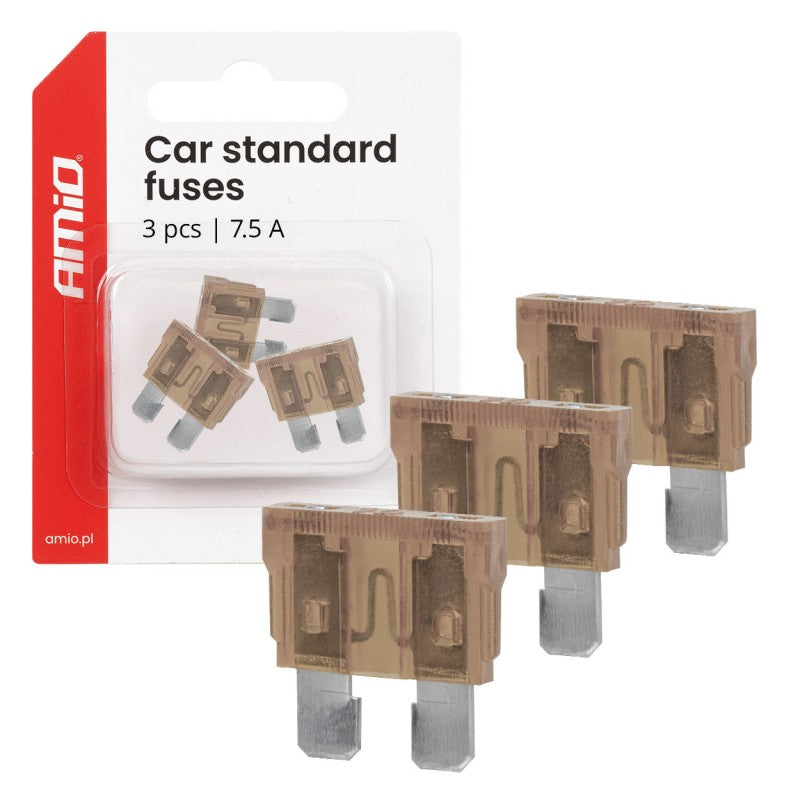 Siguranțe auto standard cu lamă, 3 buc., 7.5A, AMIO-05104