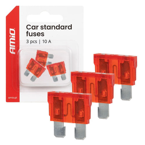 Siguranțe auto standard cu lamă, 3 buc., 10A, AMIO-05105