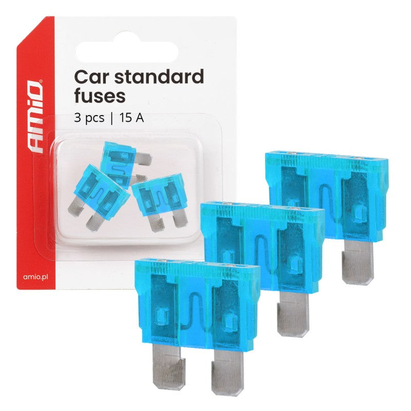 Siguranțe auto standard cu lamă, 3 buc., 15A, AMIO-05106