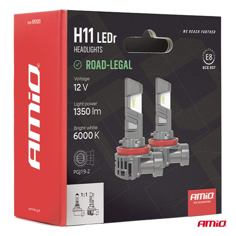 Becuri auto LED cu omologare rutieră R37 E-MARK H11 PnP FAN 18W AMIO-05120