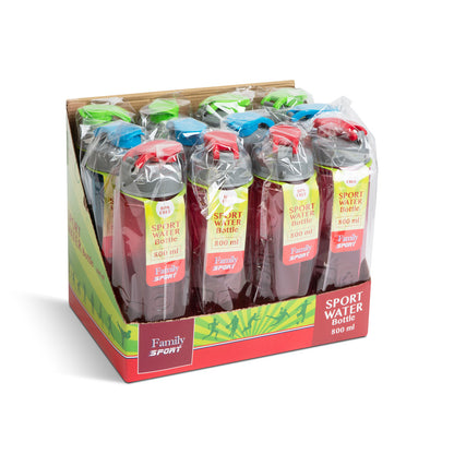 Sticlă sport - plastic, transparent - 800 ml - 3 culori