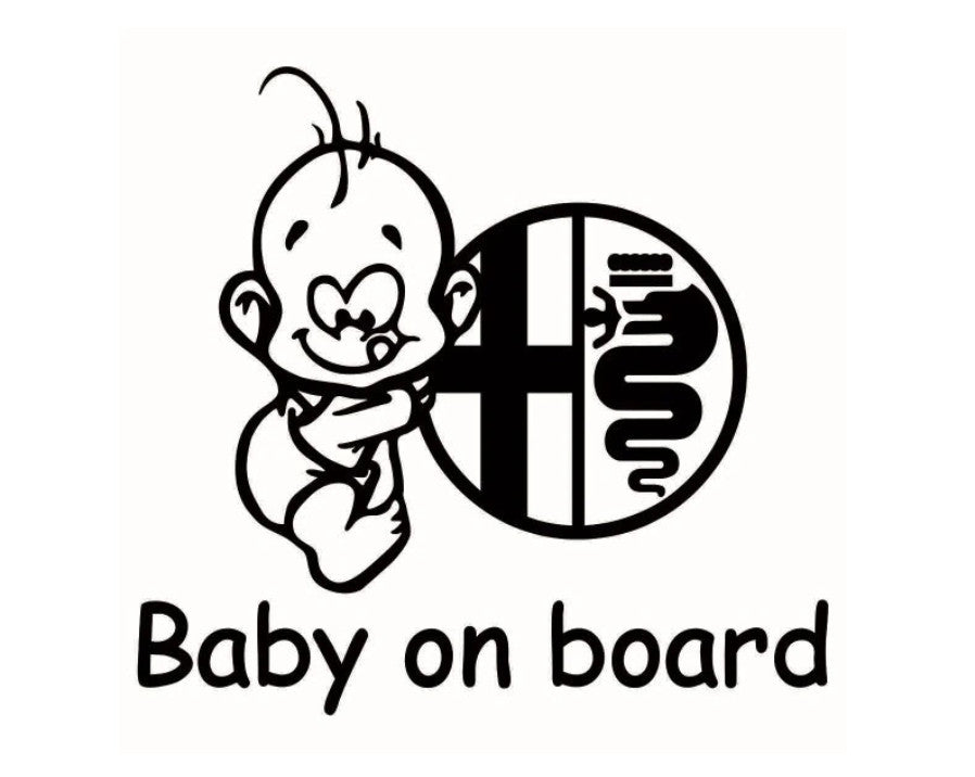Sticker decorativ auto, logo Alfa Romeo, Baby on Board 15x12 cm, Creative Rey®