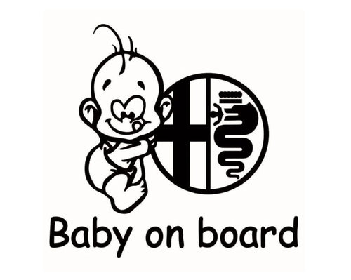 Sticker decorativ auto, logo Alfa Romeo, Baby on Board 15x12 cm, Creative Rey®