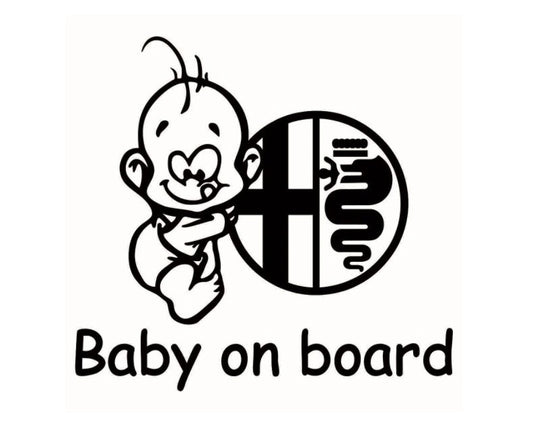 Sticker decorativ auto, logo Alfa Romeo, Baby on Board 15x12 cm, Creative Rey®
