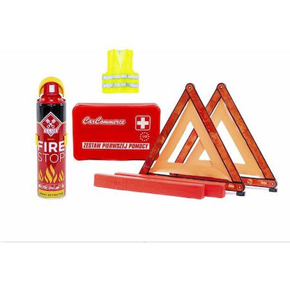 Kit siguranta auto Creative Rey® 2 Triunghiuri reflectorizante, Stingator spray, Trusa de prim ajutor, Vesta reflectorizanta