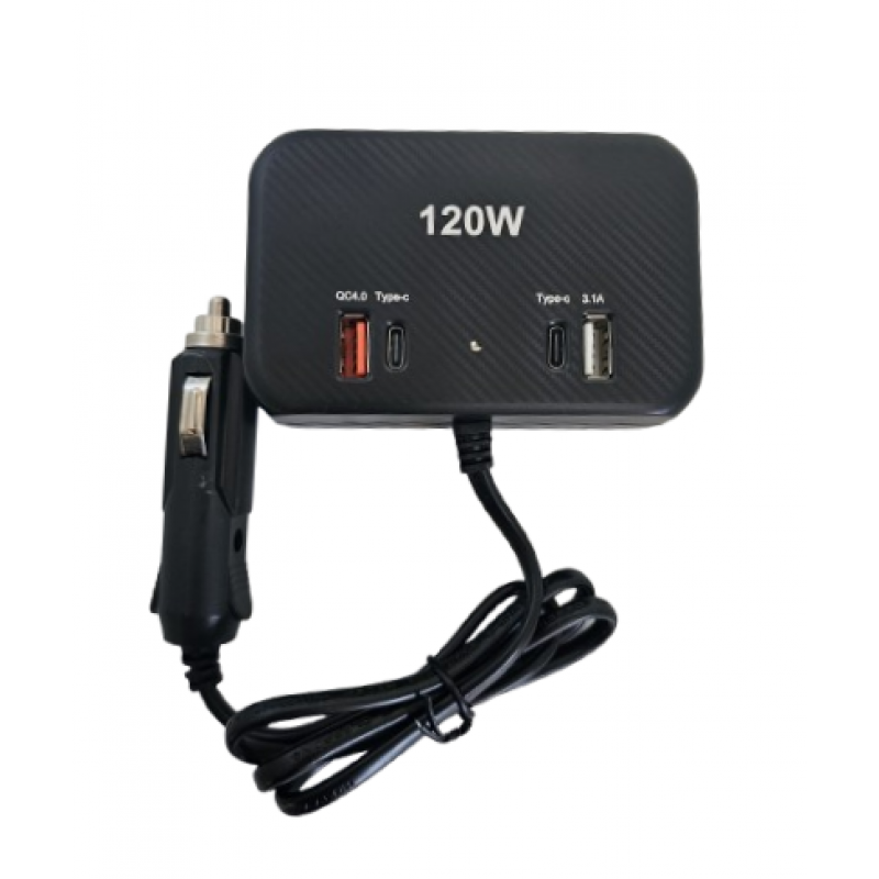 Încărcător Auto Olesson 120W cu 3 Ieșiri, 2 Porturi USB și 2 Porturi Tip C