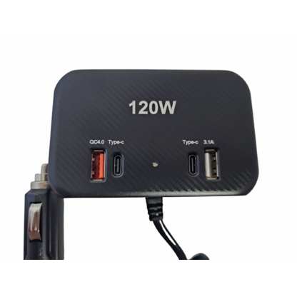 Încărcător Auto Olesson 120W cu 3 Ieșiri, 2 Porturi USB și 2 Porturi Tip C