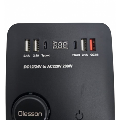 Invertor Auto Olesson, 12V/24V, 200W cu Protecție și Încărcare Rapidă