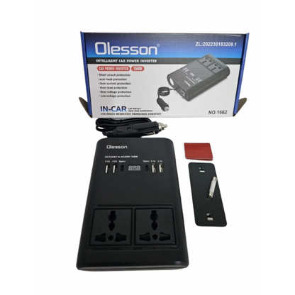 Invertor auto Olesson, 150W cu Display Inteligent și Multiple Porturi