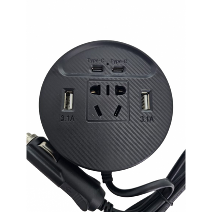 Invertor Auto Olesson 150W Rotund cu 2 Porturi USB 3.1A și 2 Tip C