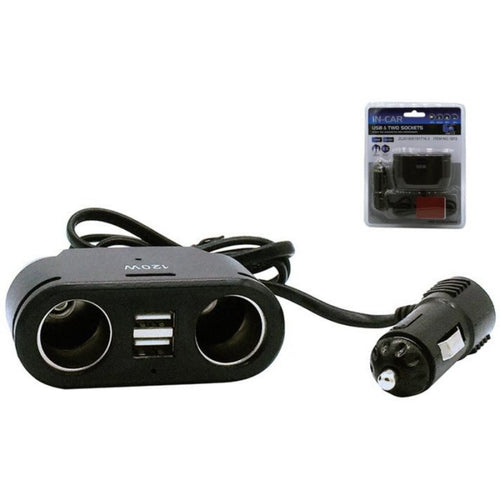 Încărcător Auto Olesson 1672, cu 2 Prize și 2 Porturi USB