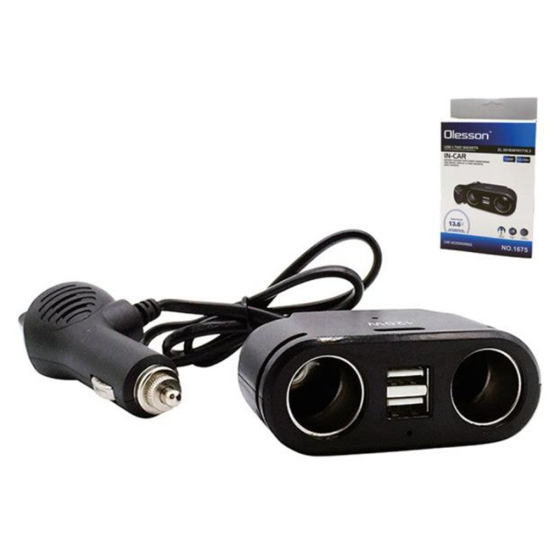 Încărcător Auto Olesson cu Voltmetru și Afișaj LCD, 120W, 12/24V, cu 2 Ieșiri și 2 Porturi USB