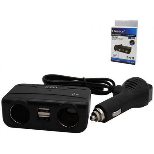 Încărcător Auto Olesson 1676, 120W, 12/24V, 2 Ieșiri Brichetă și 2 Porturi USB cu Voltmetru