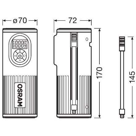 AUTÓKOMPRESSZOR 5200 mAh-s akkumulátorral és digitális kijelzővel, TYREINFLATE 2000 OSRAM