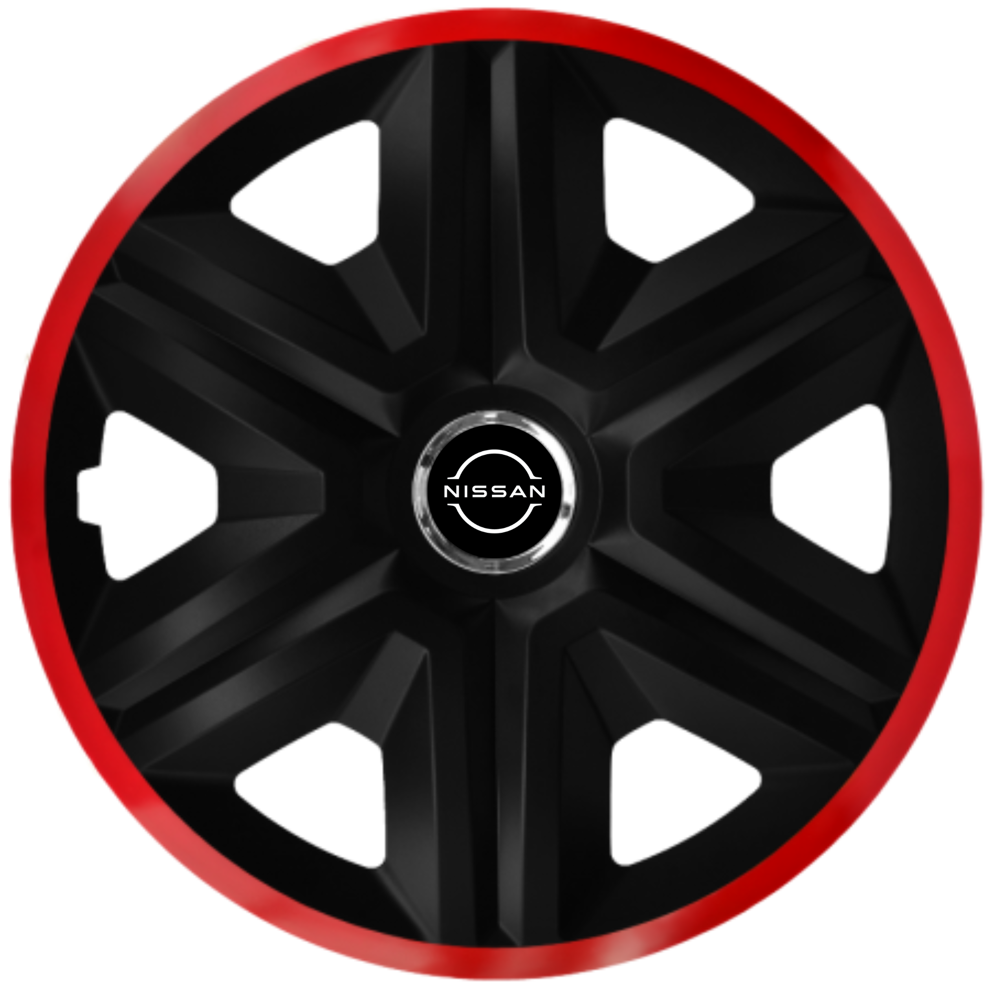 Set 4 Capace Roti pentru Nissan Nou, model Fast Black Cu Rama Rosie, R16, NISSAN