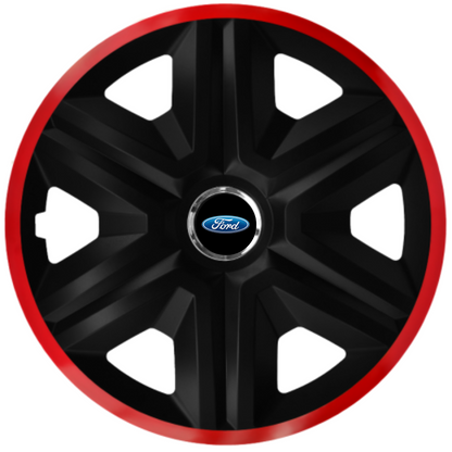Set 4 Capace Roti pentru Ford, model Fast Black Cu Rama Rosie, R15