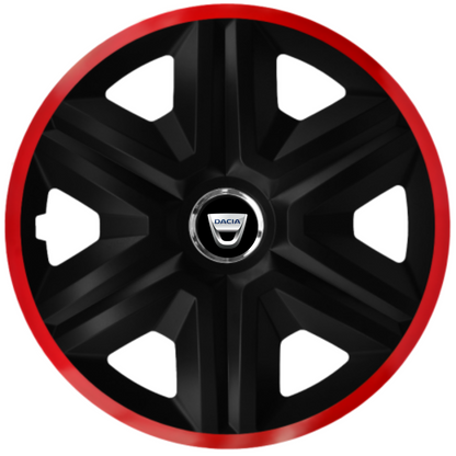 Set 4 Capace Roti pentru Dacia, model Fast Black Cu Rama Rosie, R14