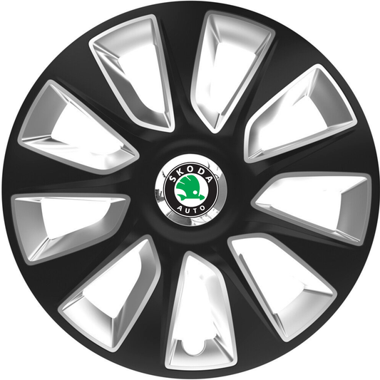 Set 4 Capace Roti 16 inchi (R16) Stratos Gri-Negru, Compatibile Cu Skoda