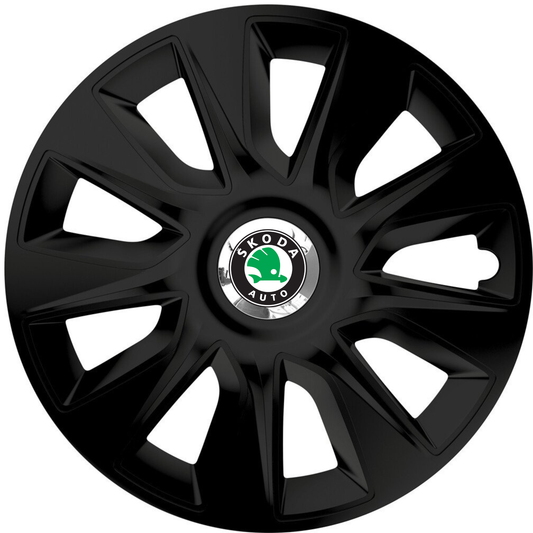 Set 4 Capace Roti 15 inchi (R15) Stratos Negru, Compatibile Cu Skoda