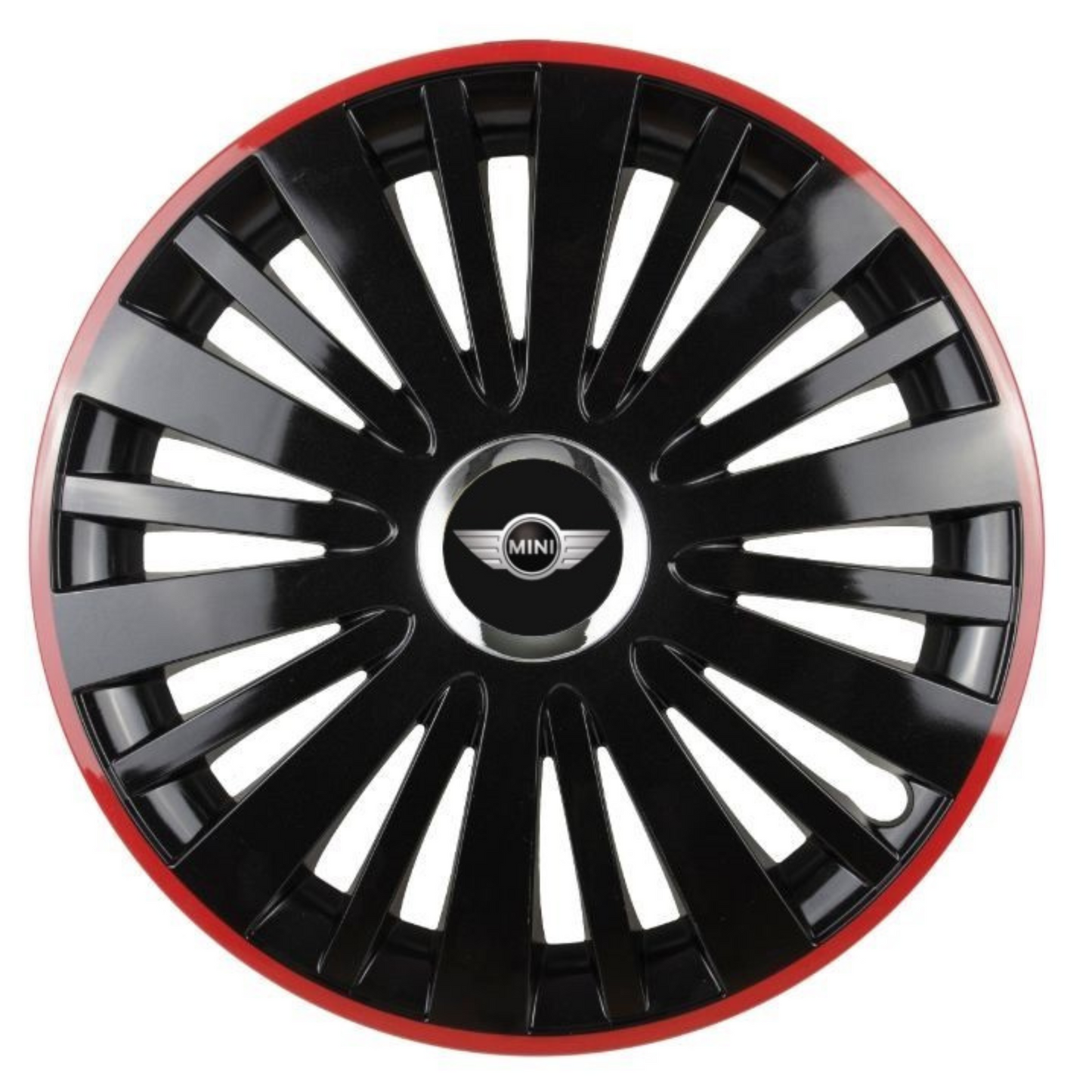 Комплект 4 таса за Mini, модел Falcon Black с червена рамка R15