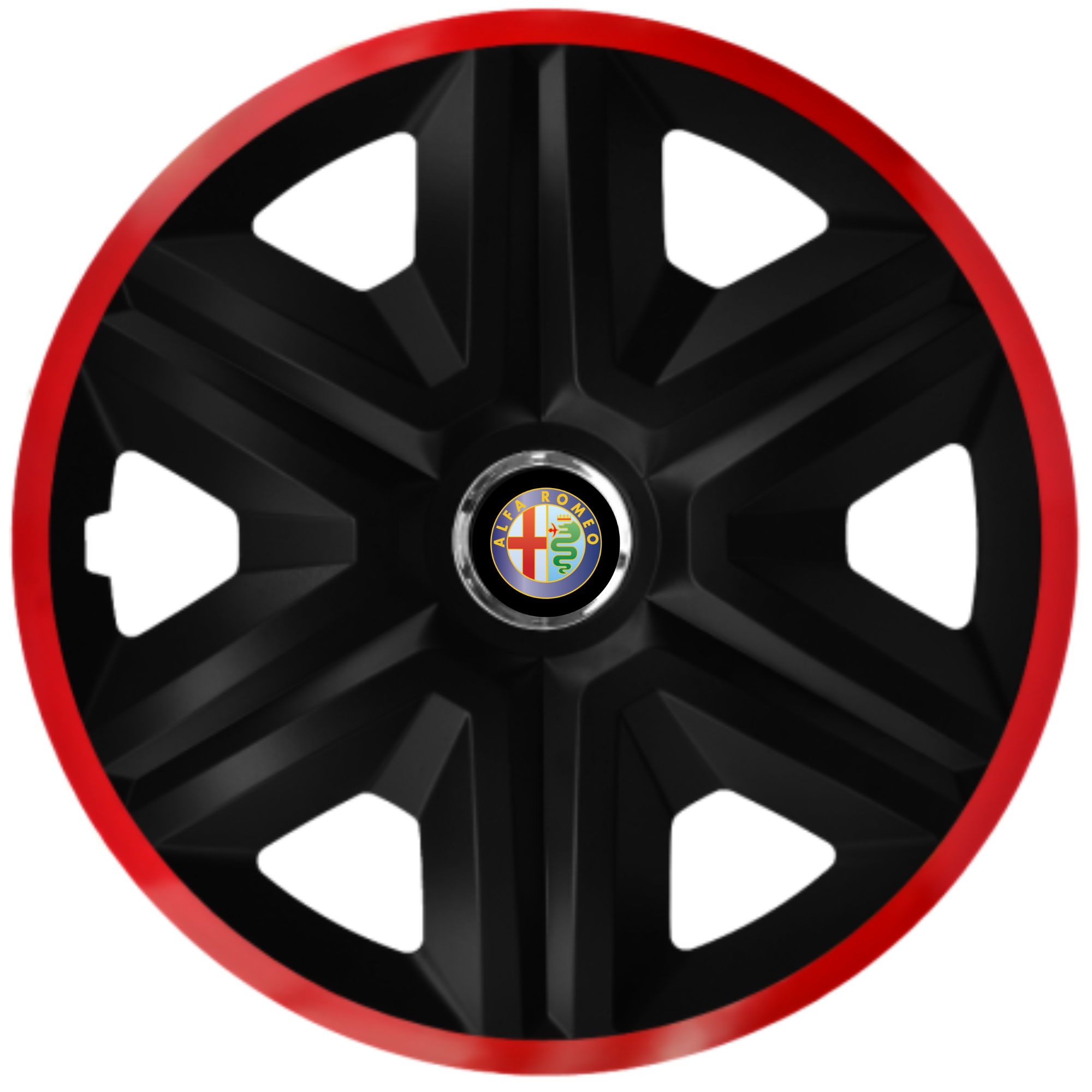 Set 4 Capace Roti pentru Alfa Romeo, model Fast Black Cu Rama Rosie, R14