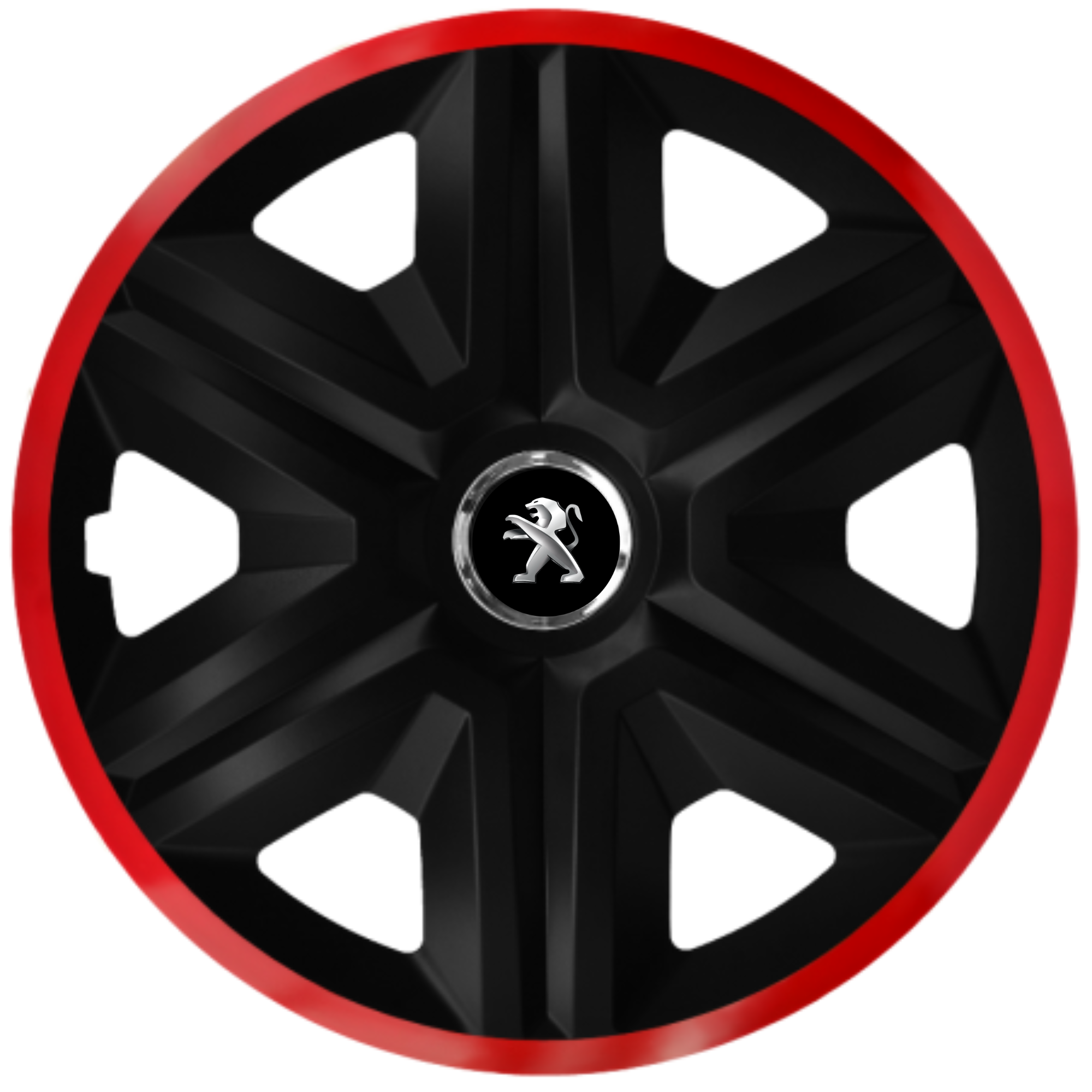 Set 4 Capace Roti pentru Peugeot, model Fast Black Cu Rama Rosie, R16
