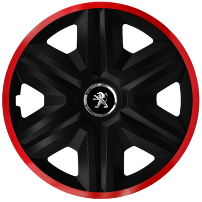 Set 4 Capace Roti pentru Peugeot, model Fast Black Cu Rama Rosie, R15