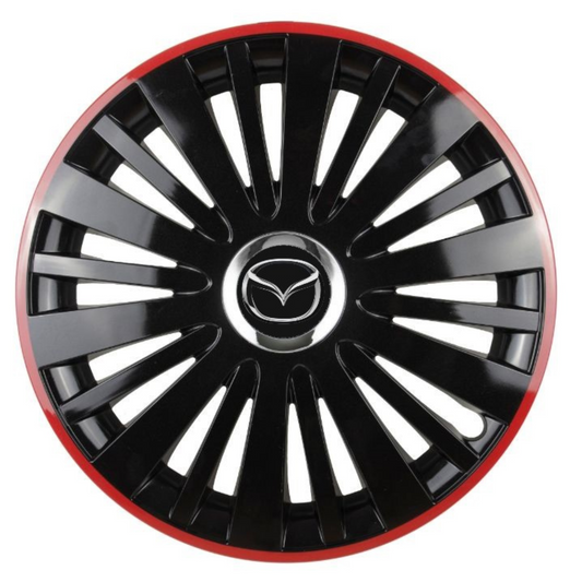 4 db-os Mazda Falcon fekete színű, piros vázzal ellátott R14-es kerékborító szett