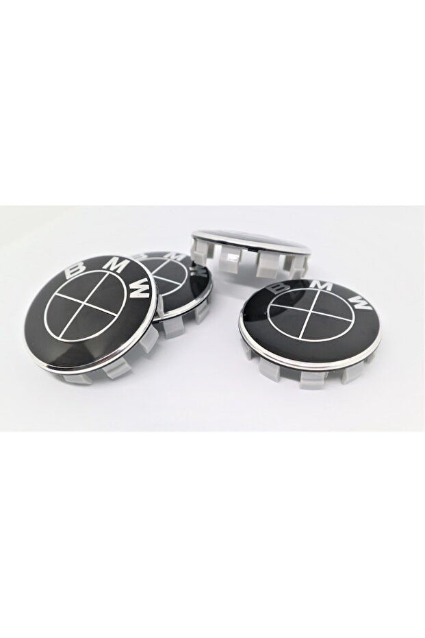 Set embleme BMW 7 piese, negre full, capota/portbagaj 82 mm, capace jante 68mm, sigla volan 44 mm, B