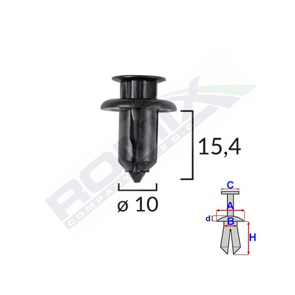 CLIPS FIXARE PENTRU HONDA/MAZDA 10X15.4MM - NEGRU SET 10 BUC