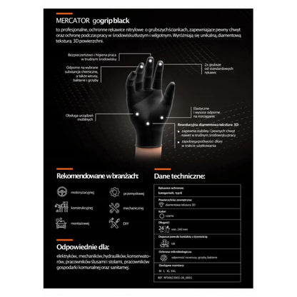 Mănuși de nitril Mercator GoGrip Black 50 buc, mărime L