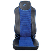 SET HUSE SCAUN TRUCK UMBRELLA PENTRU MERCEDES ACTROS EURO 5 1844 MP2 MP3 MP4 PIELE ECOLOGICA NEAGRA + VELVET ALBASTRU