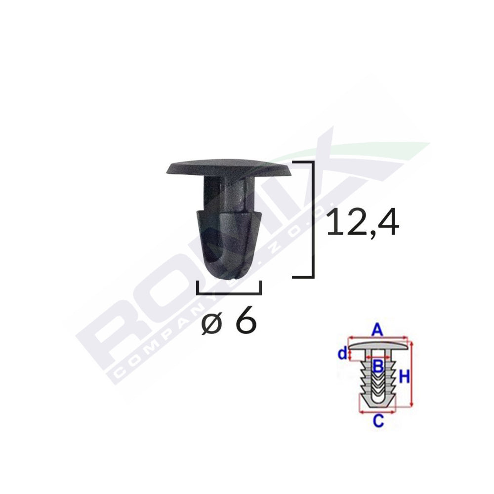 RÖGZÍTŐ CSAPOK TOYOTA/LEXUS-HOZ 6X12,4MM - FEKETE, 10 DB-OS KÉSZLET