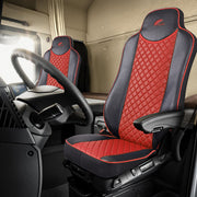 SET HUSE SCAUN TRUCK UMBRELLA PENTRU MERCEDES ACTROS EURO 5 1844 MP2 MP3 MP4 PIELE ECOLOGICA NEAGRA + ROSU