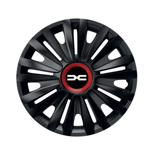 Set 4 capace roti pentru Dacia nou, model Royal negru cu inel Rosu, R15, Dacia