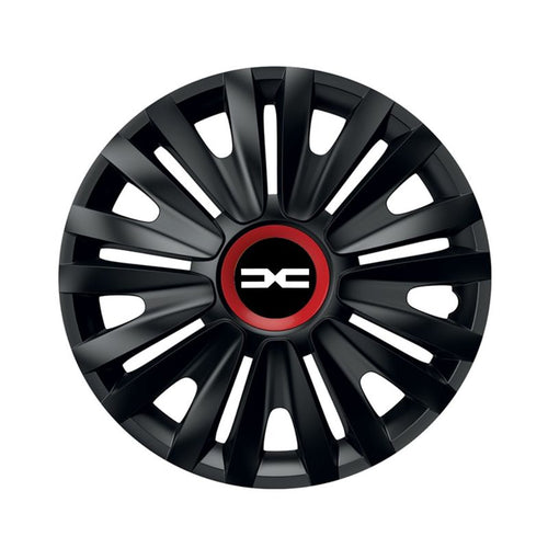 Set 4 capace roti pentru Dacia nou, model Royal negru cu inel Rosu, R14, Dacia