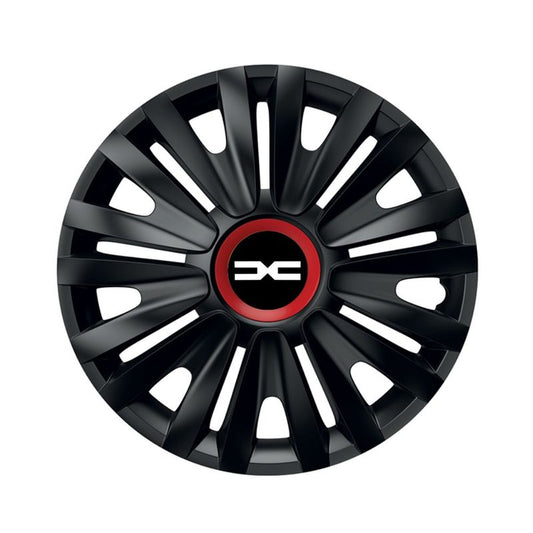 Set 4 capace roti pentru Dacia nou, model Royal negru cu inel Rosu, R14, Dacia