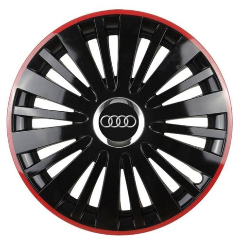 Set 4 Capace Roti pentru Audi, model Falcon Black Cu Rama Rosie, R16, AUDI
