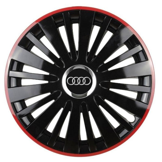 Set 4 Capace Roti pentru Audi, model Falcon Black Cu Rama Rosie, R16, AUDI