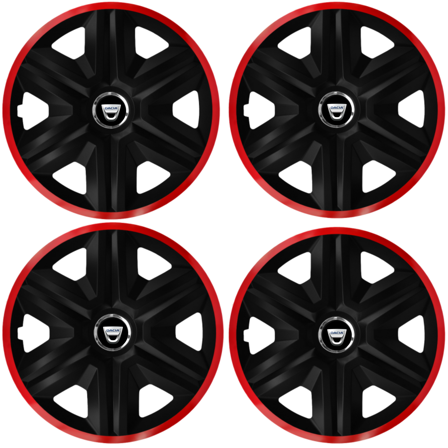 Set 4 Capace Roti pentru Dacia, model Fast Black Cu Rama Rosie, R14