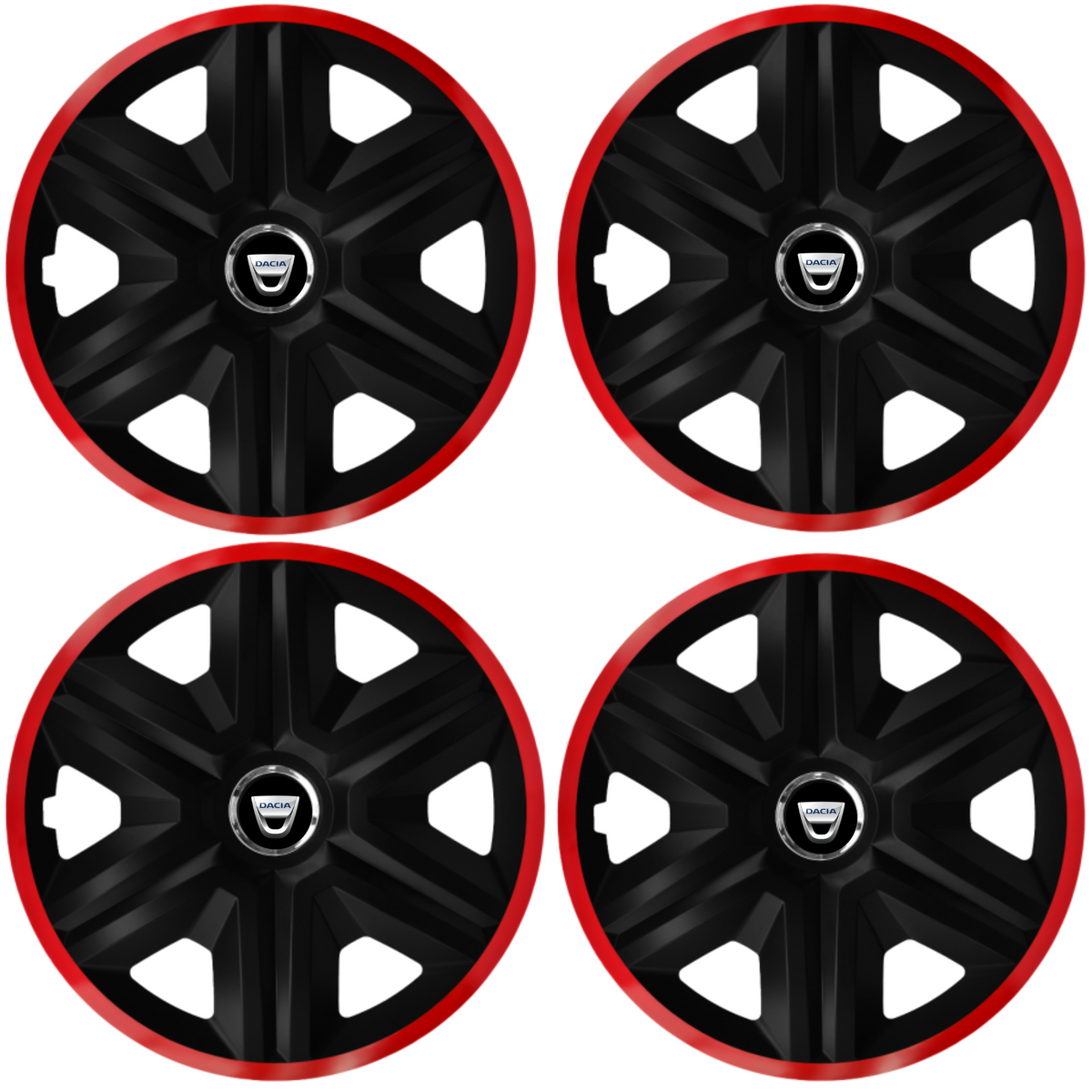 Set 4 Capace Roti pentru Dacia, model Fast Black Cu Rama Rosie, R14