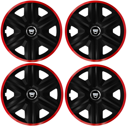 Set 4 Capace Roti pentru Dacia, model Fast Black Cu Rama Rosie, R14