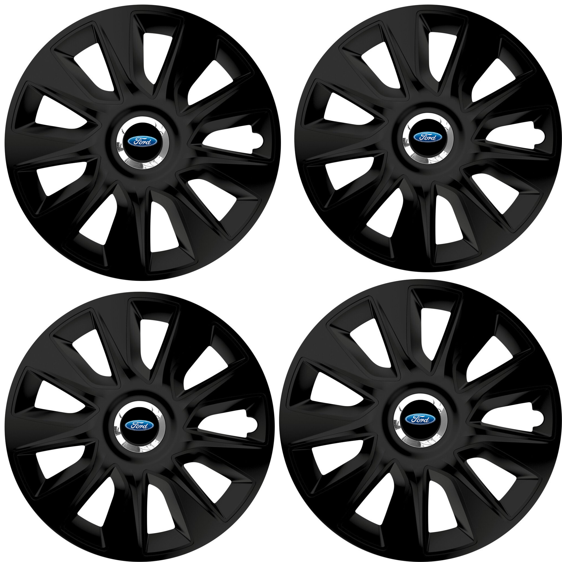 Set 4 Capace Roti 16 inchi (R16) Stratos Negru, Compatibile Cu Ford