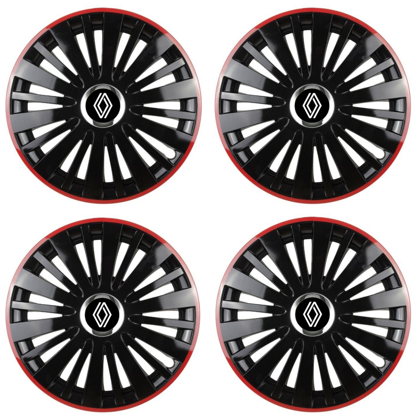 Set 4 Capace Roti pentru Renault Nou model Falcon Black Cu Rama Rosie R15