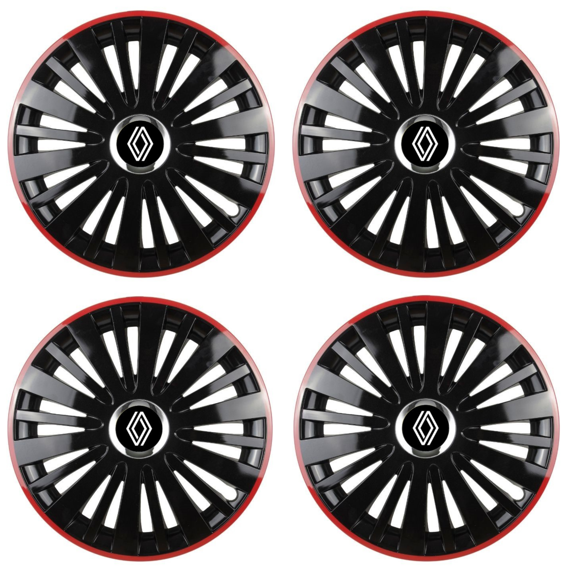 Set 4 Capace Roti pentru Renault Nou model Falcon Black Cu Rama Rosie R15 RENAULT