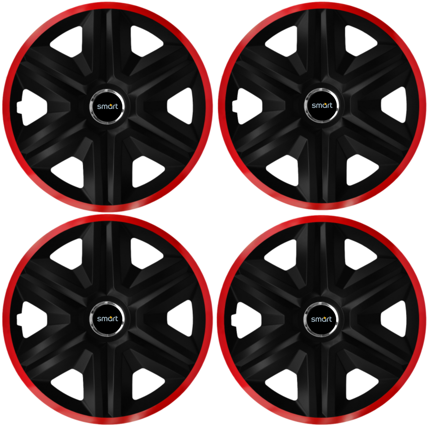 Set 4 Capace Roti pentru Smart, model Fast Black Cu Rama Rosie, R16