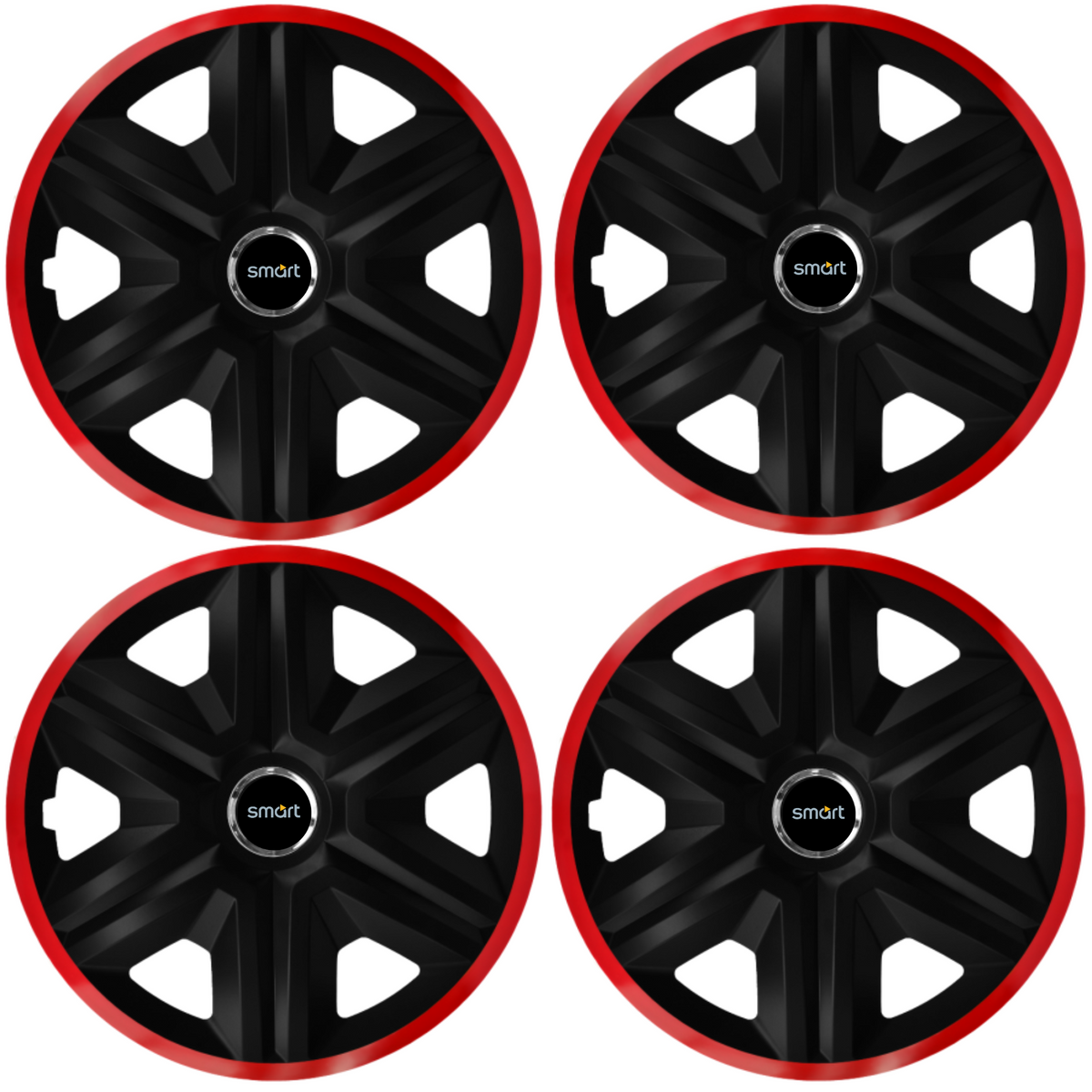 Комплект 4 таса за Smart, модел Fast Black с червена рамка, R14