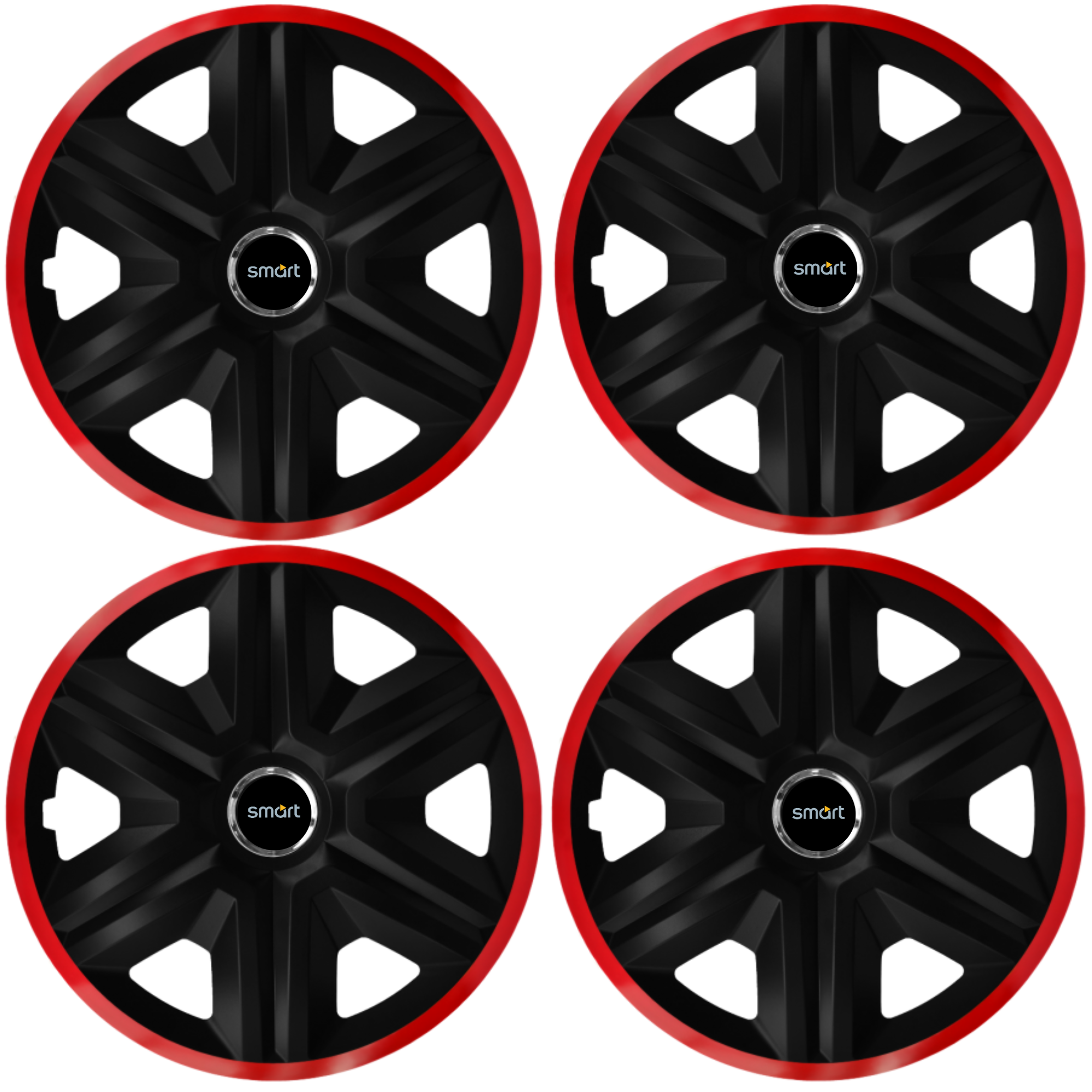 Set 4 Capace Roti pentru Smart, model Fast Black Cu Rama Rosie, R15