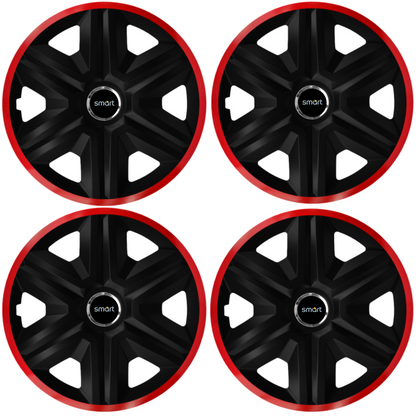 Set 4 Capace Roti pentru Smart, model Fast Black Cu Rama Rosie, R16