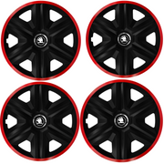 Set 4 Capace Roti pentru Skoda Nou Alb-Negru, model Fast Black Cu Rama Rosie, R16